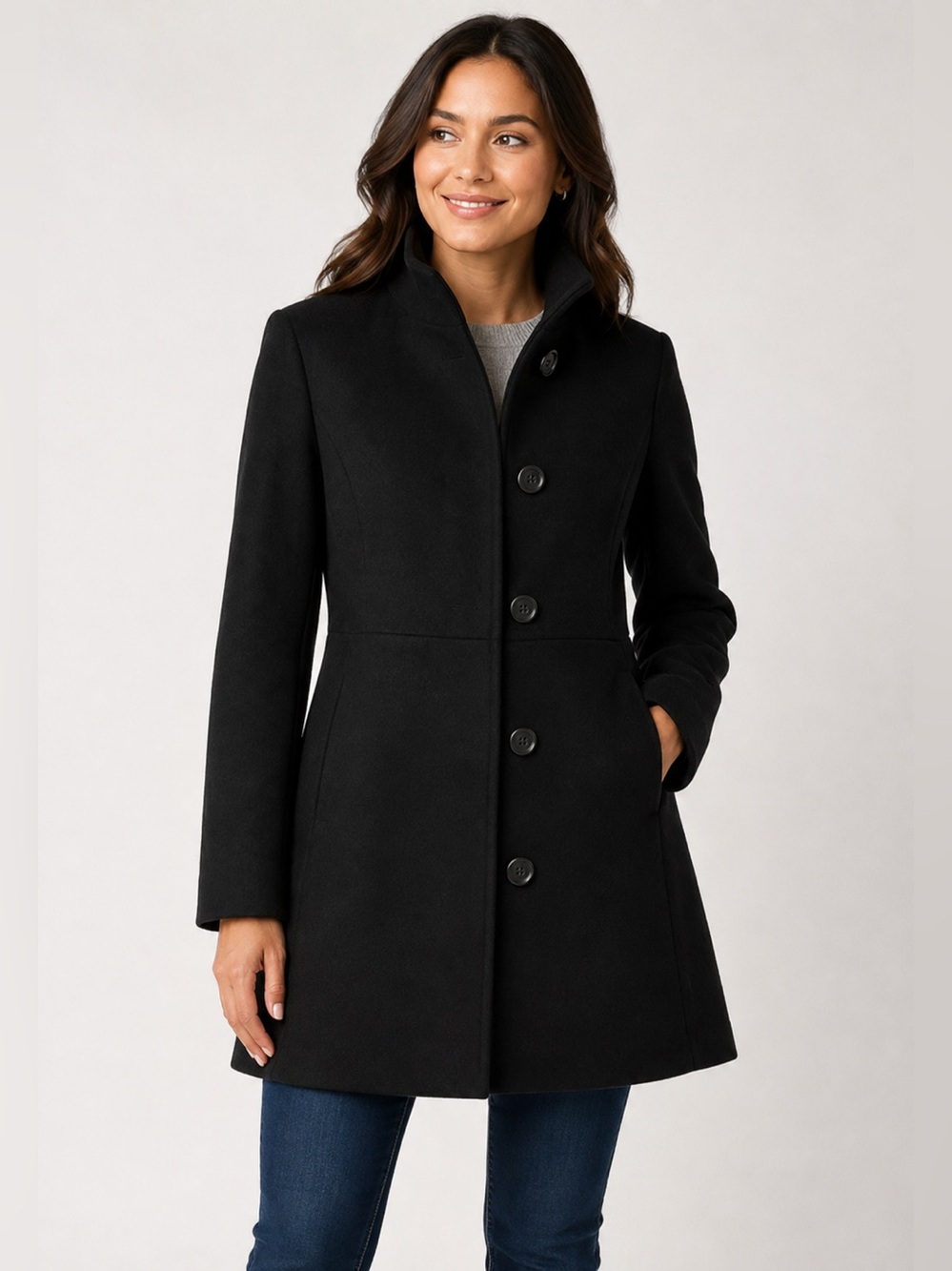 Cinzia Rocca Due Black Wool Coat Size 8 Swiss Made